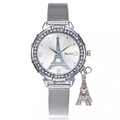  Fashion Women Quartz Movement Wrist Watch Iron Tower Pendant Alloy Watch