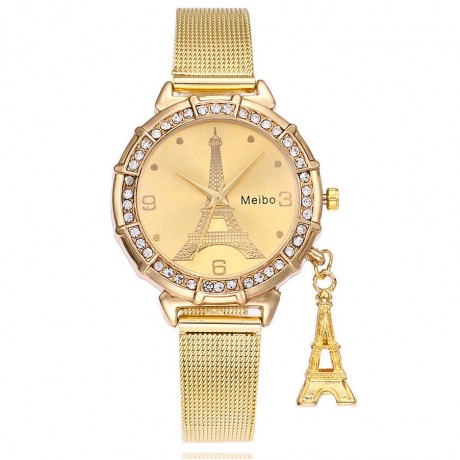  Fashion Women Quartz Movement Wrist Watch Iron Tower Pendant Alloy Watch